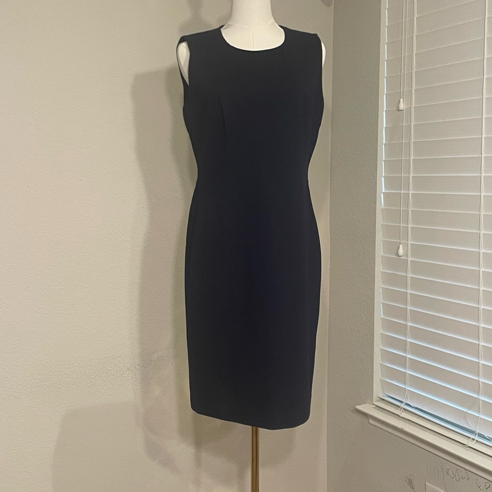 T Tahari Blue Midi Sheath Dress Sleeveless
